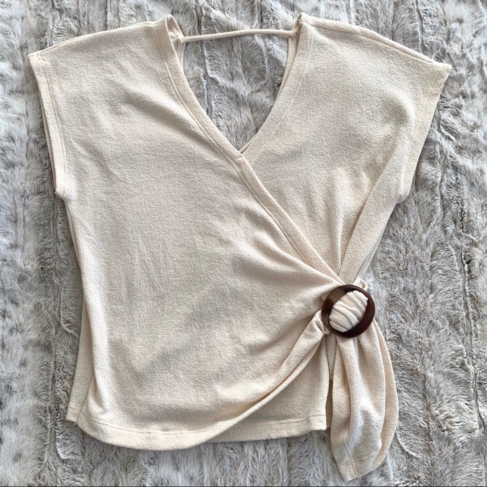 Harper Beige Knit V Neck Knitted Buckle Waist Wrap Top